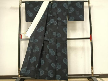 平和屋着物▽本塩沢 単衣 源氏車文 正絹 逸品 AAAZ9084fy
