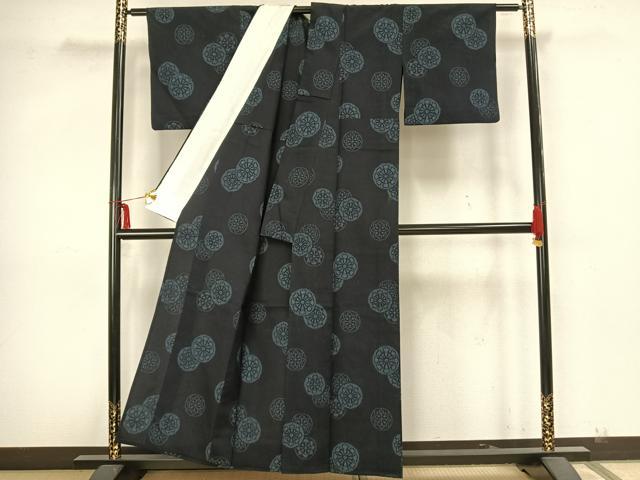 平和屋着物▽本塩沢 単衣 源氏車文 正絹 逸品 AAAZ9084fy