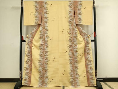 平和屋着物▽上質な小紋 単衣 扇面草花文 やまと誂製 正絹 逸品 未使用 AAAZ9085fy