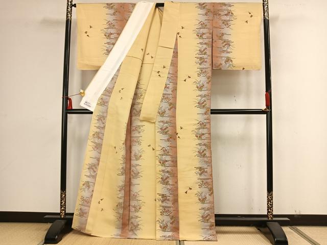 平和屋着物▽上質な小紋 単衣 扇面草花文 やまと誂製 正絹 逸品 未使用 AAAZ9085fy
