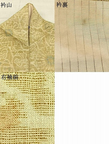 平和屋着物▽上質な紬　単衣　花唐草文　正絹　逸品　AAAZ9086fy