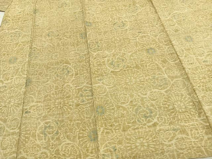 平和屋着物▽上質な紬　単衣　花唐草文　正絹　逸品　AAAZ9086fy
