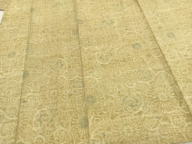 平和屋着物▽上質な紬　単衣　花唐草文　正絹　逸品　AAAZ9086fy