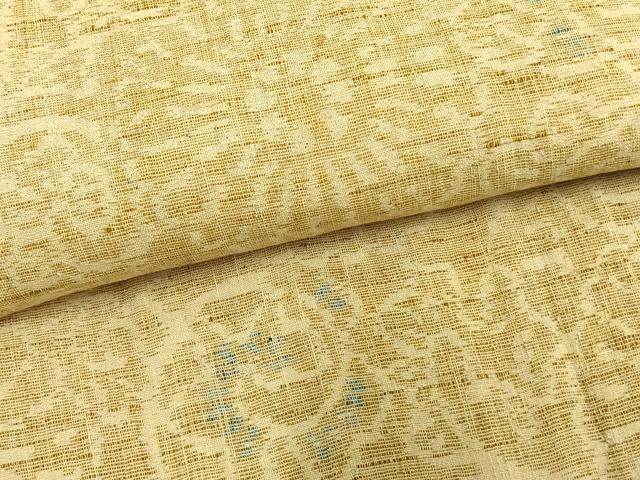 平和屋着物▽上質な紬　単衣　花唐草文　正絹　逸品　AAAZ9086fy