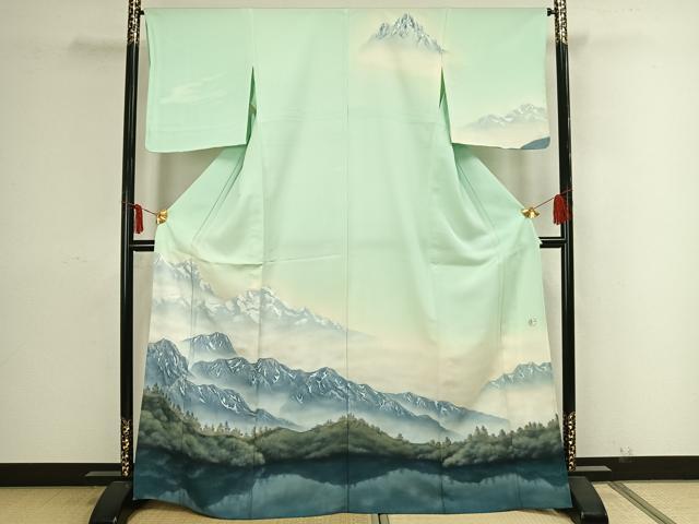 平和屋着物▽訪問着 単衣 作家物 手描き 風景文 暈し染め 正絹 逸品 AAAZ9087fy