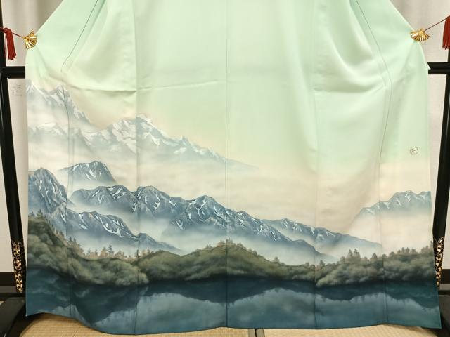 平和屋着物▽訪問着 単衣 作家物 手描き 風景文 暈し染め 正絹 逸品 AAAZ9087fy