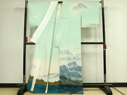 平和屋着物▽訪問着 単衣 作家物 手描き 風景文 暈し染め 正絹 逸品 AAAZ9087fy