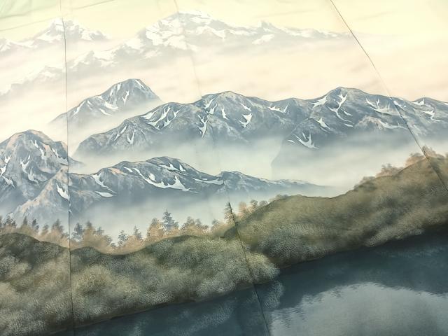 平和屋着物▽訪問着 単衣 作家物 手描き 風景文 暈し染め 正絹 逸品 AAAZ9087fy