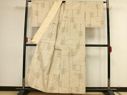 平和屋着物▽上質な紬 単衣 色紙重ね文 正絹 逸品 AAAZ9089fy