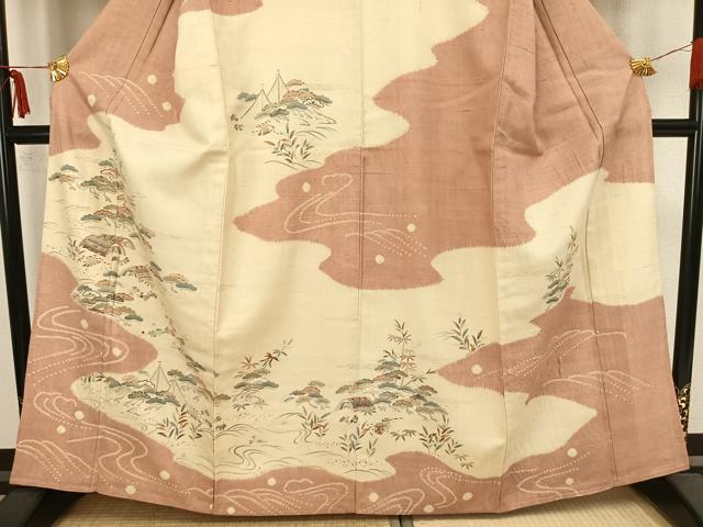 平和屋着物▽染織の名門 しょうざん 生紬 訪問着 単衣 風景文 正絹 逸品 AAAZ9090fy