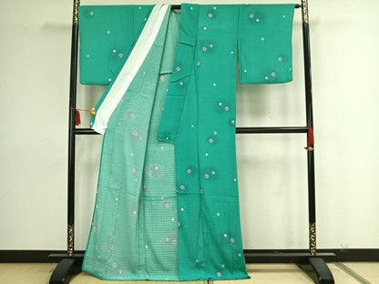 平和屋着物▽小紋 単衣 枝花文 暈し染め 洗える着物 AAAZ9094fy