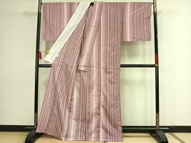 平和屋着物▽小紋 単衣 間道 銀糸 洗える着物 未使用 AAAZ9095fy