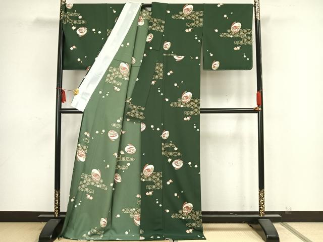 平和屋着物▽小紋　単衣　草花文　兎　ロング丈　洗える着物　未使用　AAAZ9096fy
