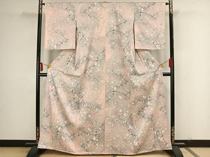 平和屋着物▽上質な小紋 単衣 枝花文 正絹 逸品 AAAZ9098fy