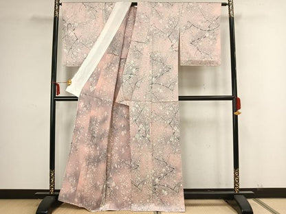 平和屋着物▽上質な小紋 単衣 枝花文 正絹 逸品 AAAZ9098fy