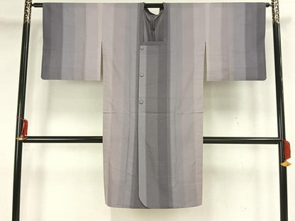 平和屋着物▽道行コート　スリーシーズン　春夏秋　塵除け　縞　ロング丈　正絹　逸品　AAAZ9099fy