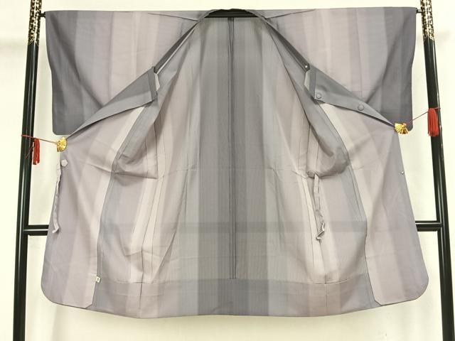 平和屋着物▽道行コート　スリーシーズン　春夏秋　塵除け　縞　ロング丈　正絹　逸品　AAAZ9099fy