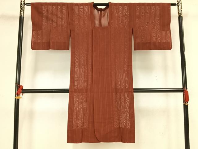 平和屋着物▽道行コート スリーシーズン 春夏秋 塵除け 縞地紋 紅鳶色 ロング丈 正絹 逸品 AAAZ9104fy