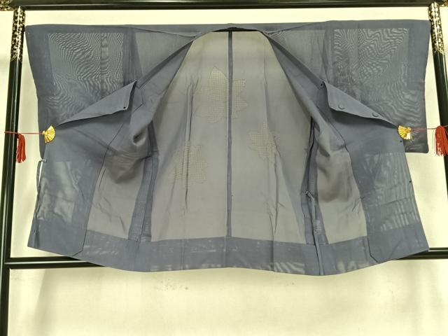 平和屋着物▽道行コート　スリーシーズン　春夏秋　塵除け　舞葉地紋　薄鼠色　正絹　逸品　AAAZ9105fy