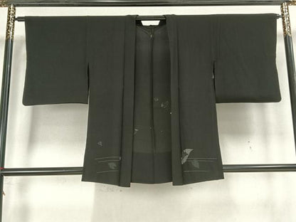 平和屋着物▽羽織 スリーシーズン 春夏秋 塵除け 舞花文 黒地 銀糸 正絹 逸品 AAAZ9106fy