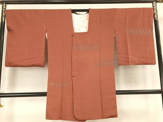 平和屋着物▽道行コート 刺繍 横段文 ロング丈 正絹 逸品 AAAZ9112fy
