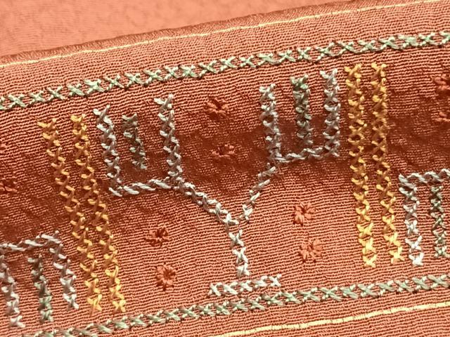 平和屋着物▽道行コート 刺繍 横段文 ロング丈 正絹 逸品 AAAZ9112fy