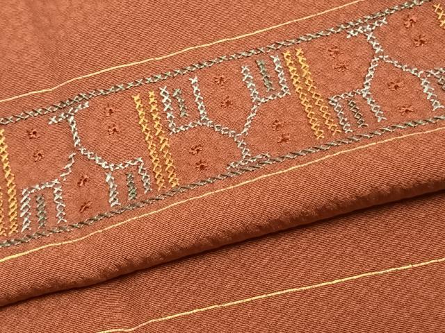 平和屋着物▽道行コート 刺繍 横段文 ロング丈 正絹 逸品 AAAZ9112fy