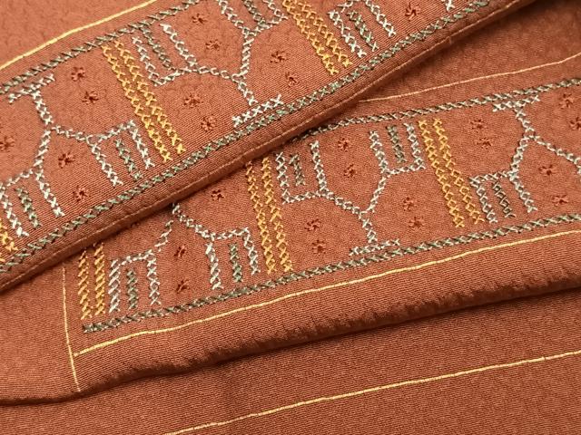 平和屋着物▽道行コート 刺繍 横段文 ロング丈 正絹 逸品 AAAZ9112fy