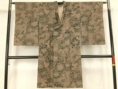 平和屋着物▽道行コート 草花文 ロング丈 正絹 逸品 AAAZ9113fy