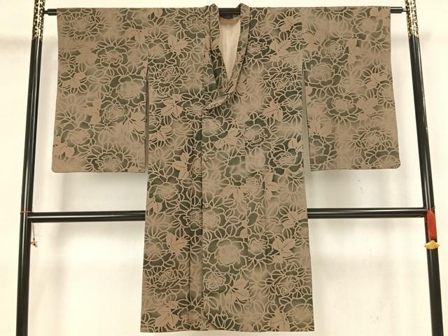平和屋着物▽道行コート 草花文 ロング丈 正絹 逸品 AAAZ9113fy