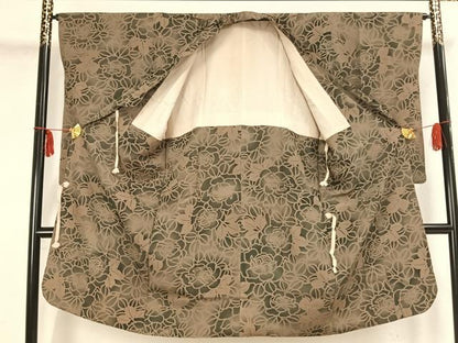 平和屋着物▽道行コート 草花文 ロング丈 正絹 逸品 AAAZ9113fy
