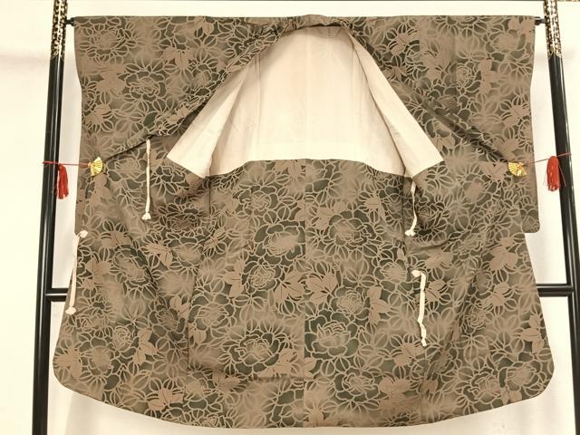 平和屋着物▽道行コート 草花文 ロング丈 正絹 逸品 AAAZ9113fy