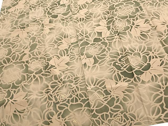 平和屋着物▽道行コート 草花文 ロング丈 正絹 逸品 AAAZ9113fy