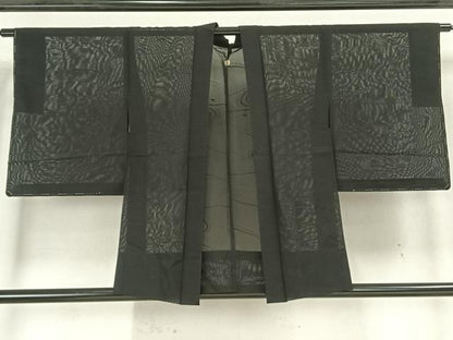 平和屋着物▽羽織　スリーシーズン　春夏秋　塵除け　流水文　黒地　正絹　逸品　未使用　AAAZ9114fy