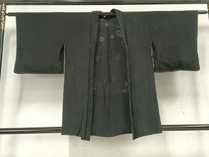 平和屋着物▽羽織 スリーシーズン 春夏秋 塵除け 舞花文 黒地 正絹 逸品 AAAZ9116fy