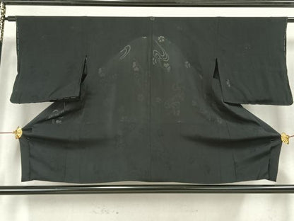 平和屋着物▽羽織 スリーシーズン 春夏秋 塵除け 舞花文 黒地 正絹 逸品 AAAZ9116fy