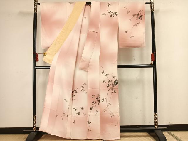 平和屋着物▽訪問着 単衣 手描き 蔦の葉文 正絹 逸品 AAAZ9123fy