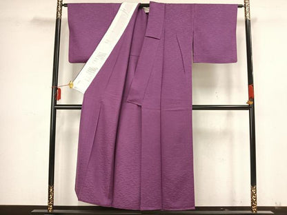 平和屋着物▽上質な色無地 単衣 霞地紋 京紫色 正絹 逸品 AAAZ9126fy