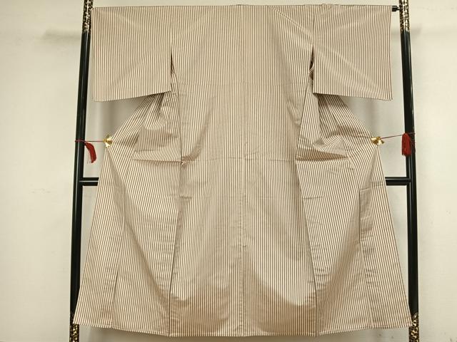 平和屋着物▽お召 単衣 縞 正絹 逸品 AAAZ9127fy