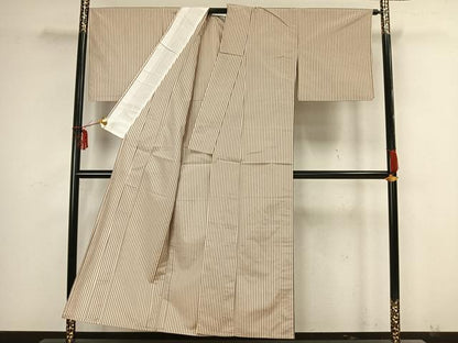 平和屋着物▽お召 単衣 縞 正絹 逸品 AAAZ9127fy