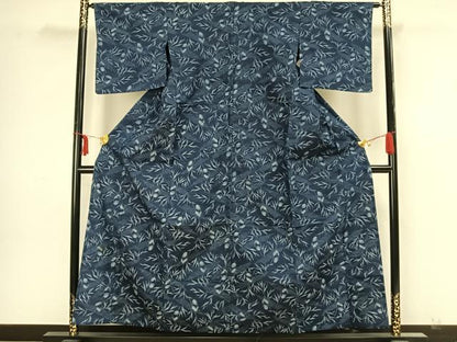 平和屋着物▽上質な紬 単衣 草葉文 正絹 逸品 AAAZ9129fy