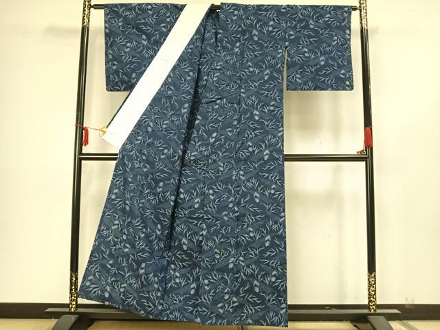 平和屋着物▽上質な紬 単衣 草葉文 正絹 逸品 AAAZ9129fy
