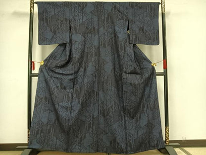 平和屋着物▽結城紬 単衣 80亀甲 切嵌文 正絹 逸品 AAAZ9130fy
