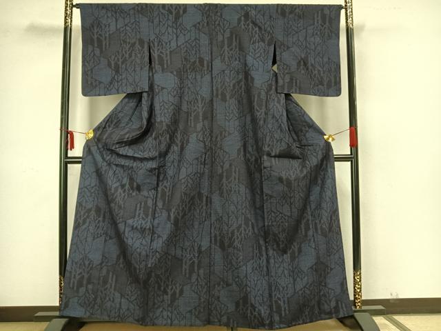 平和屋着物▽結城紬 単衣 80亀甲 切嵌文 正絹 逸品 AAAZ9130fy