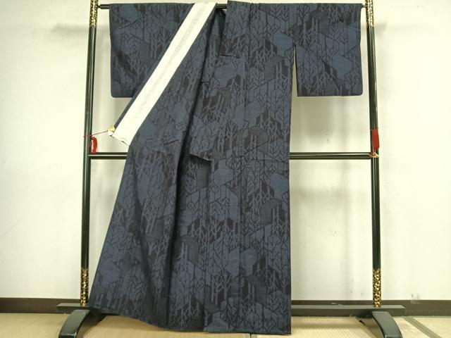 平和屋着物▽結城紬 単衣 80亀甲 切嵌文 正絹 逸品 AAAZ9130fy