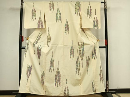 平和屋着物▽お召 単衣 矢羽文 正絹 逸品 AAAZ9132fy