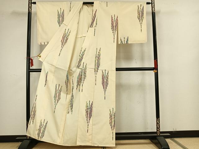 平和屋着物▽お召 単衣 矢羽文 正絹 逸品 AAAZ9132fy
