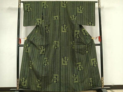 平和屋着物▽上質な紬 単衣 松竹 色紙重ね文 正絹 逸品 AAAZ9133fy