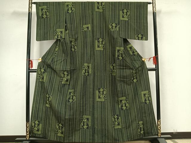 平和屋着物▽上質な紬 単衣 松竹 色紙重ね文 正絹 逸品 AAAZ9133fy