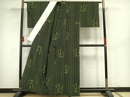平和屋着物▽上質な紬 単衣 松竹 色紙重ね文 正絹 逸品 AAAZ9133fy